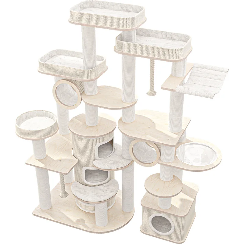 

Интегрированная большая деревянная рамка для кошек, многоэтажная вилла из массива березы, сизаль Форт