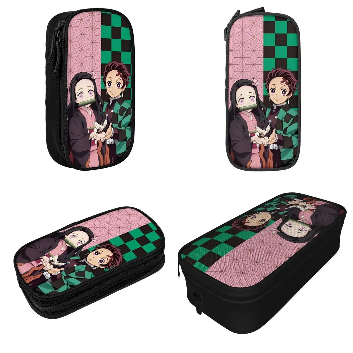 Imagem -02 - Demon Slayer Anime Pencil Case Nezuko Tanjiro Pen Holder Grandes Bolsas de Armazenamento Papelaria Cosmética Escolar Moda