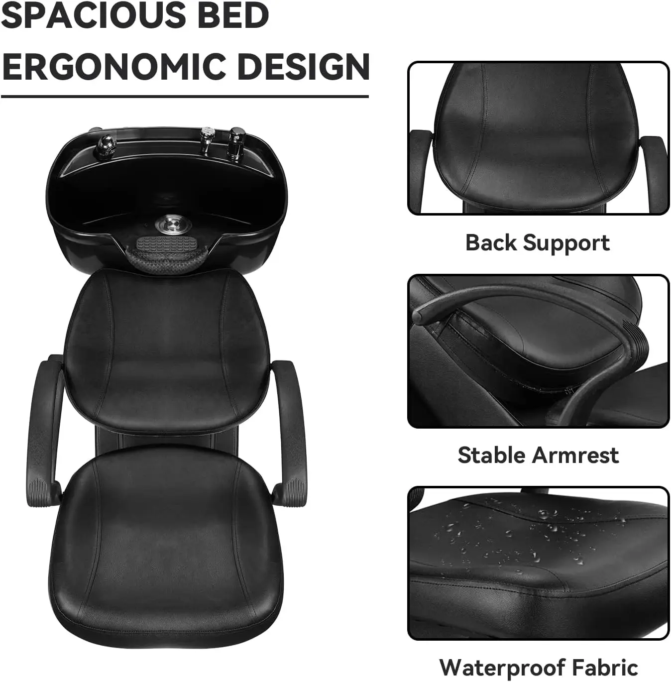 Shampoo Barber Backwash Chair, ABS Plastic Shampoo Bowl Sink Chair for Spa Beauty Salon (black)