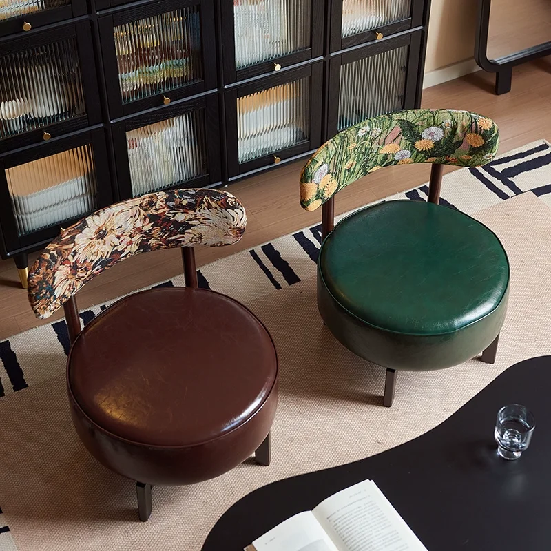 一人用小型ソファチェア、無垢材回転式、ホームバルコニー、リビングルーム、寝室、レジャー用背もたれスツール