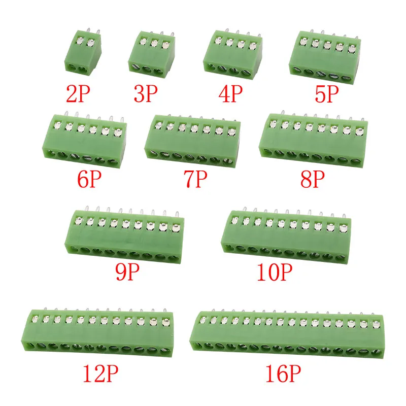 10Pcs KF128 2.54mm Pitch Mini PCB Screw Terminal Blocks Connector 2/3/4/5/6/7/8/9/10/12/16 Pin Screws Terminals For 26-18AWG DIY