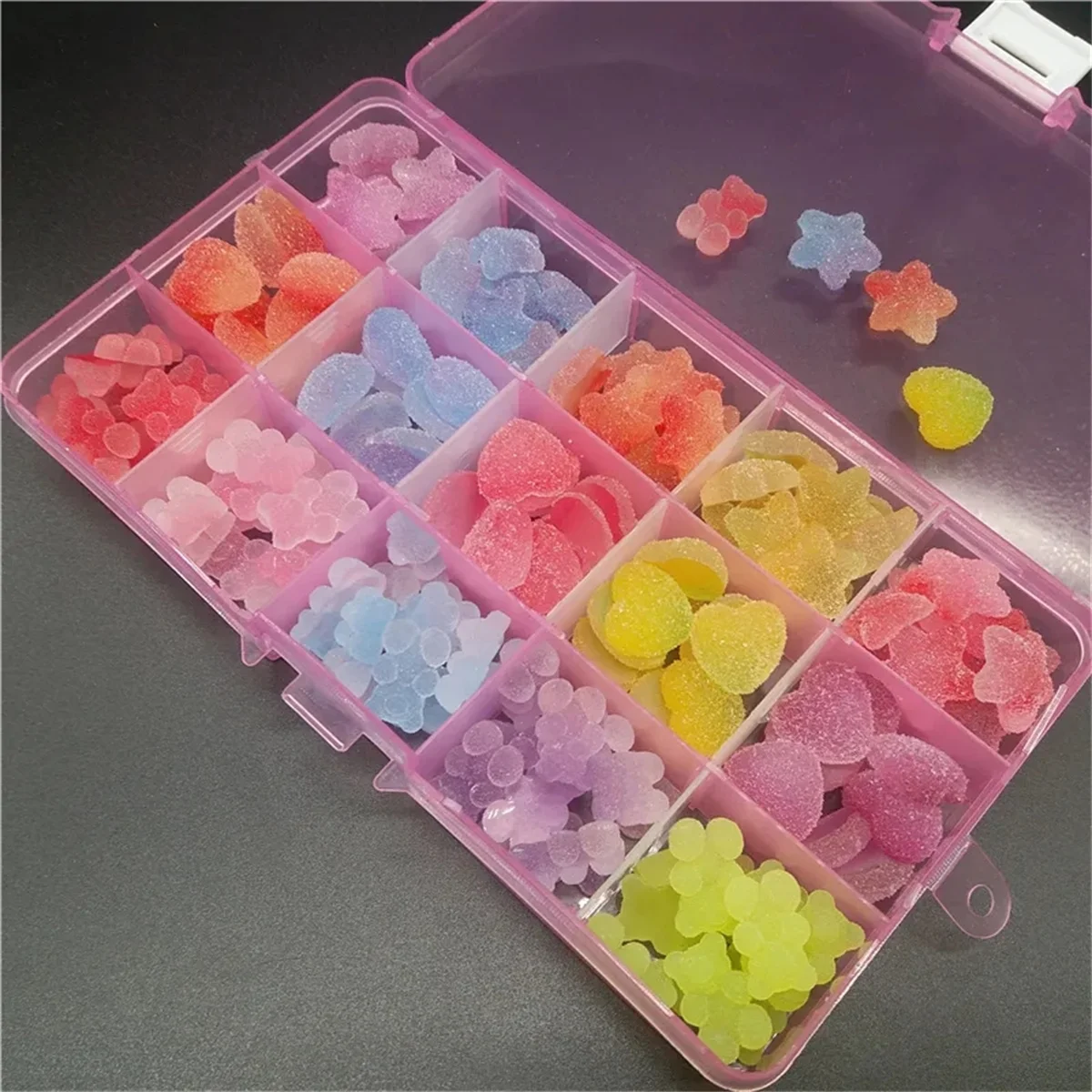 One Box Cartoon Gummy Jelly Resin Bear Nail Art Charms Kawaii Acrylic Love Nail Rhinestones Decorations DIY Colorful Accessories