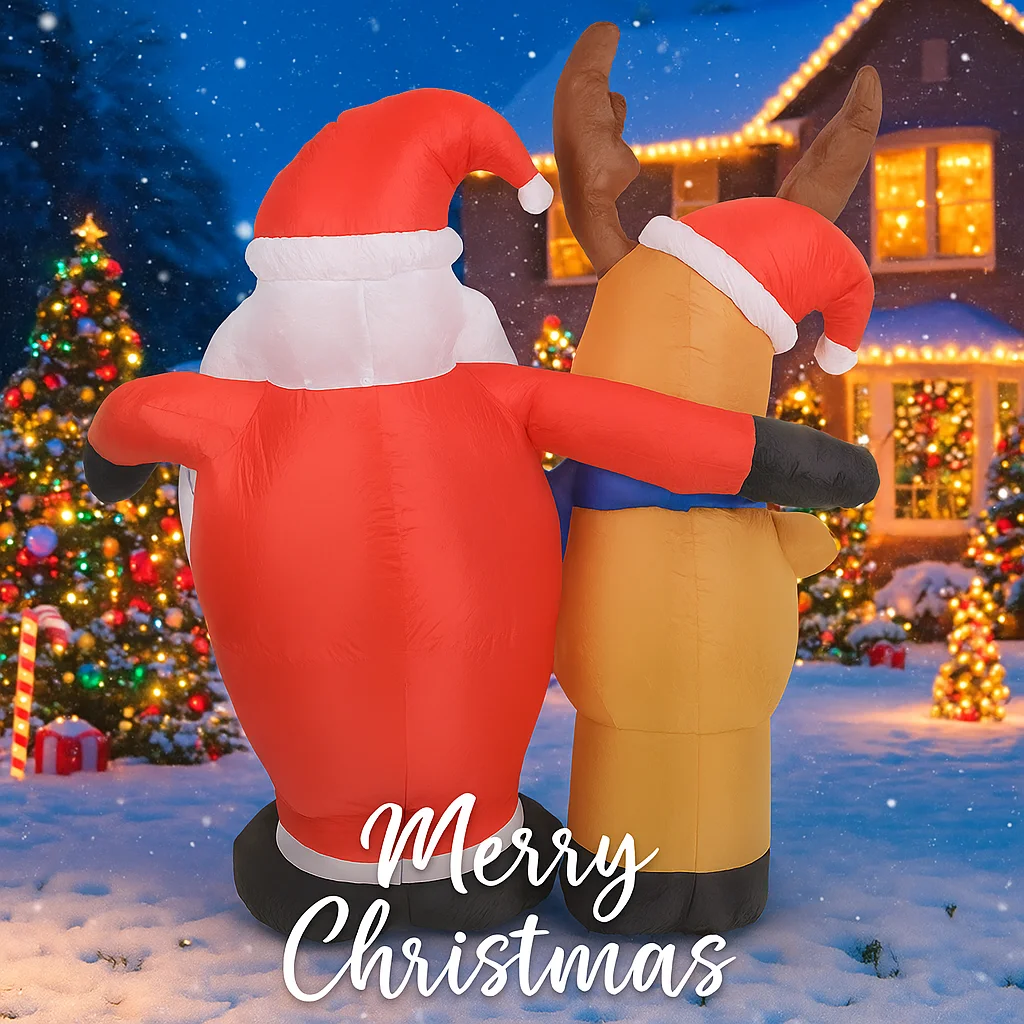 4.92FT Inflatable Santa Claus Reindeer Toy with LED Lit Xmas Yard Lawn Garden Party Decor Christmas Home Supplies Ornaments Gift
