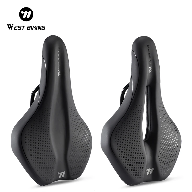 WEST BIKING Bicycle Saddle Hollow Breathable Soft Seat Cushion MTB Shock Absorbing Non-Slip Leather Road Bike Lightweight Saddle