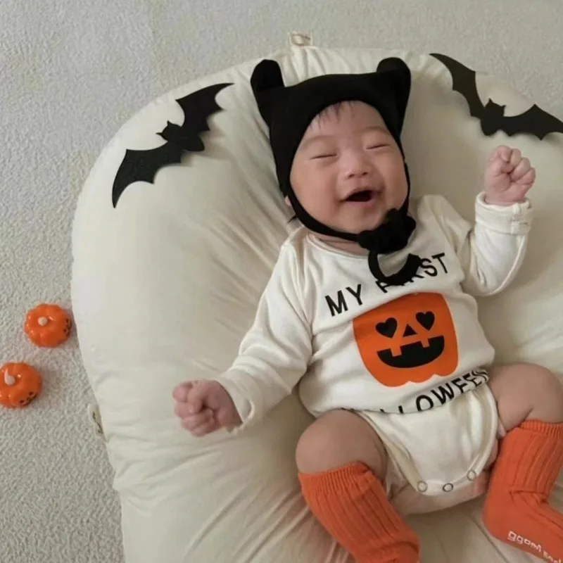 Korean Day of The Dead Costume Baby Clothes Bodysuit Cartoon Pumpkin Print Jumpsuits Cotton Halloween Carnival Toddler Outfits