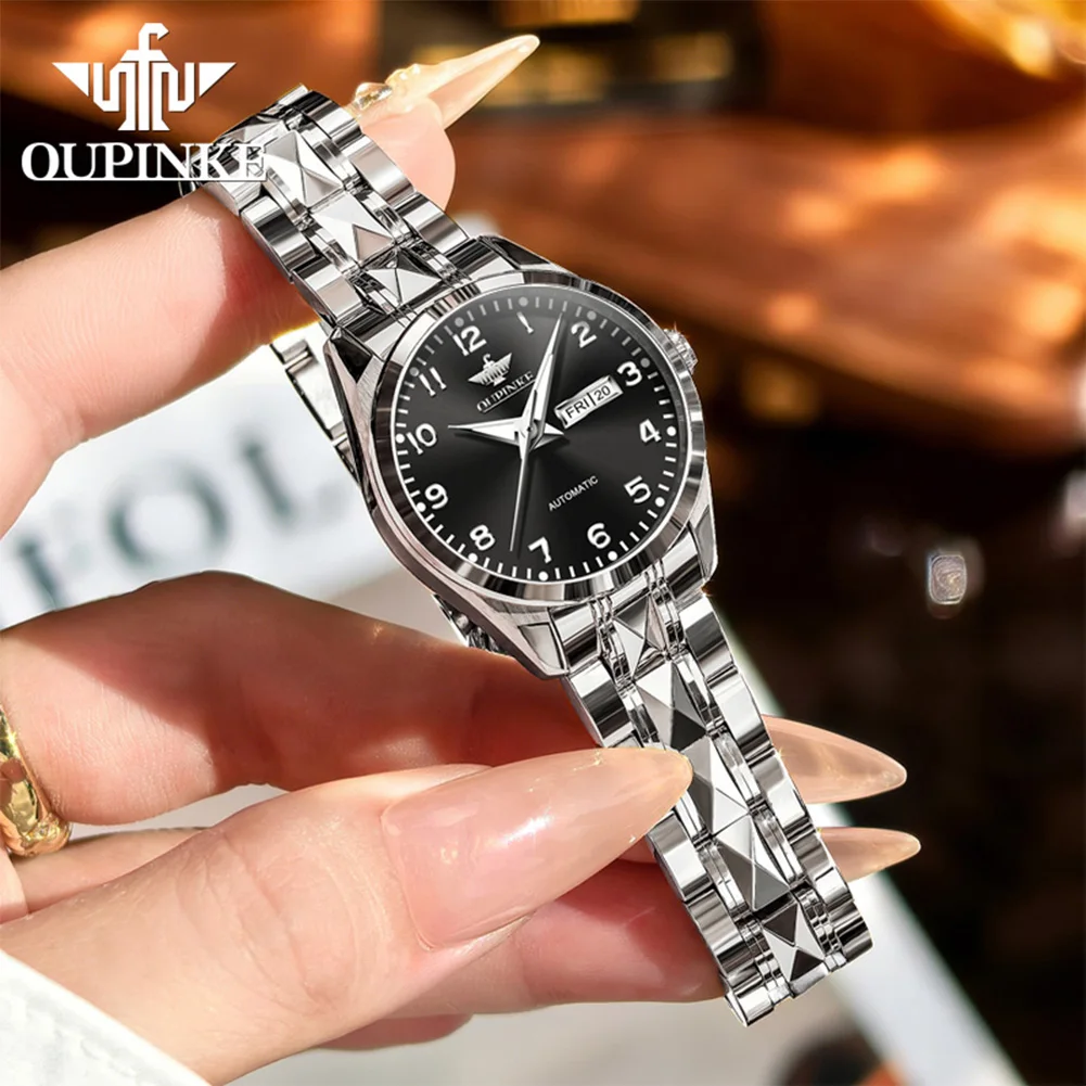 OUPINKE 3323 New Women's Automatic Watches Tungsten Steel Waterproof Luminous Original Japan Mechanical Movement Ladies Watches