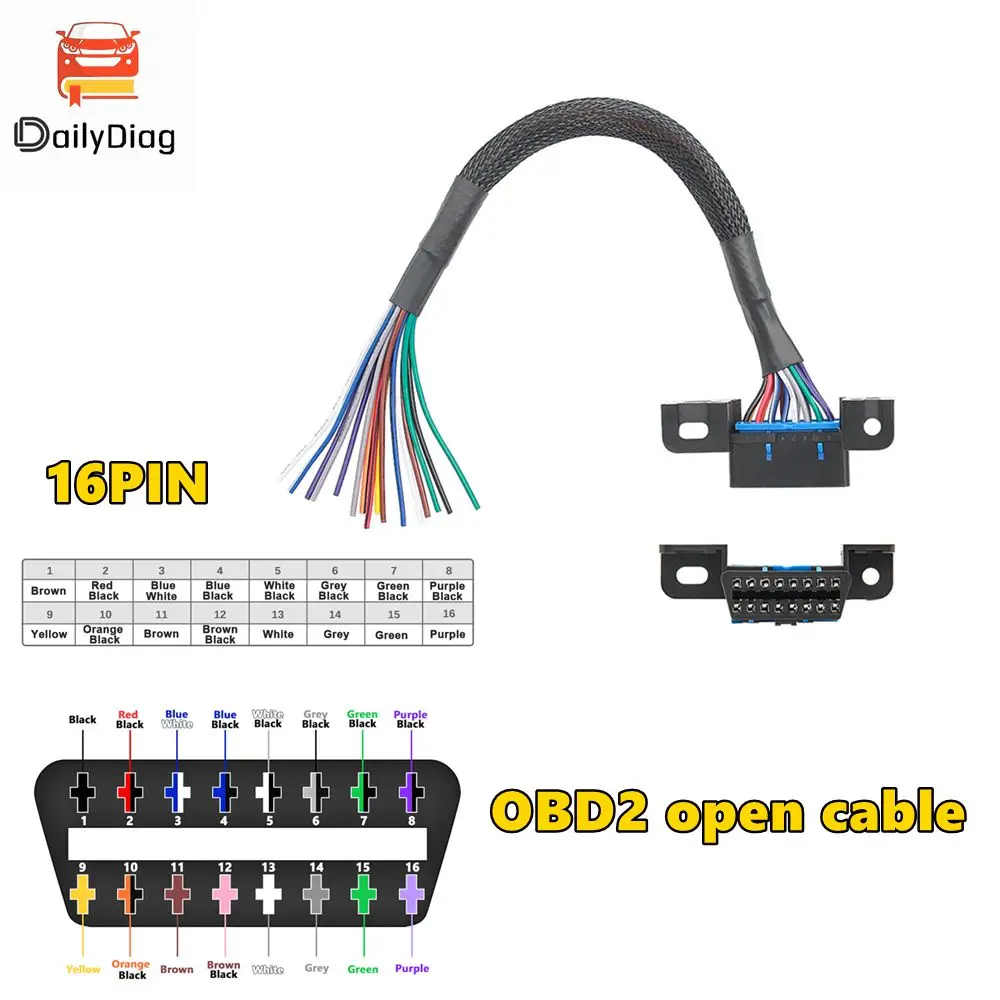 

Newest OBD 2 Connector 16PIN j1962F OBD2 Female Head to Open Cable Car Diagnostic Auto Tool