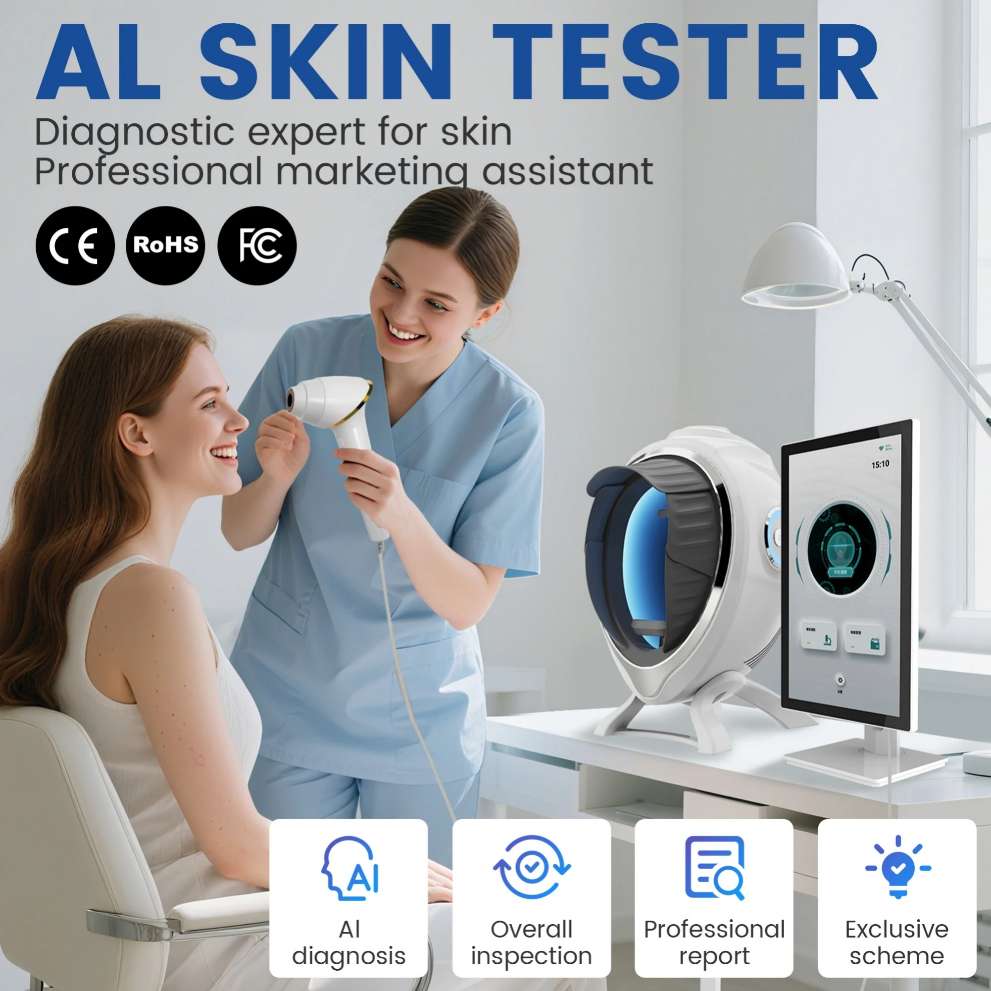 NEW 3D Skin Mirror Skin Intelligent Mirror Wood Lamp Facial Scanner UV Skin Analyzer Machine Magic Mirror Skin Analyzer