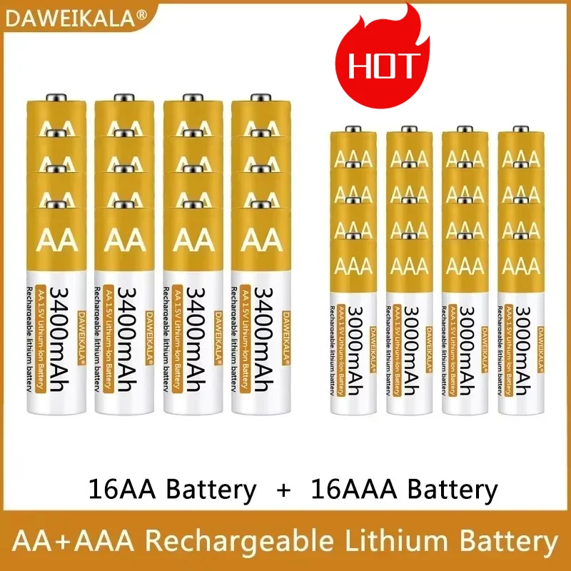 

1.5V AA/AAA Li-ion Batteries | 1500+ Recharge Cycles | USB-C Fast Charging | 100% Genuine & Long-Lasting