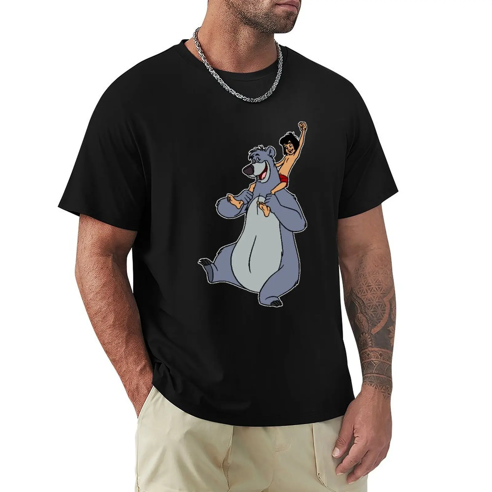 Camiseta de Baloo y Mowgli, camisetas de anime para hombre.