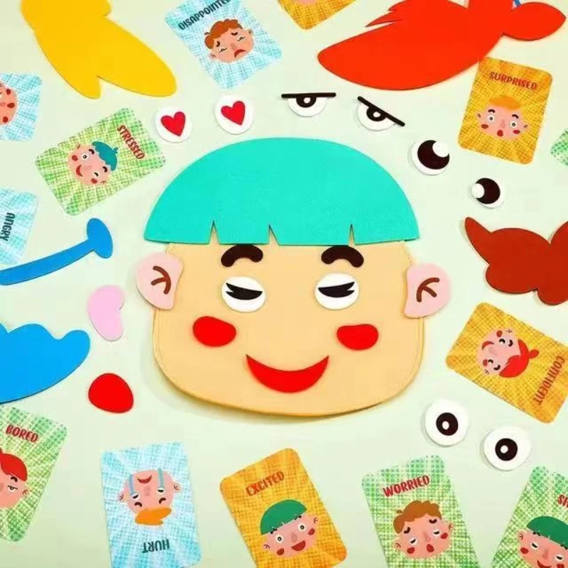 Espressione del tabellone didattico in feltro per bambini Giocattoli fai-da-te Espressione emotiva Gioco di educazione precoce puzzle da 3 a 5 anni