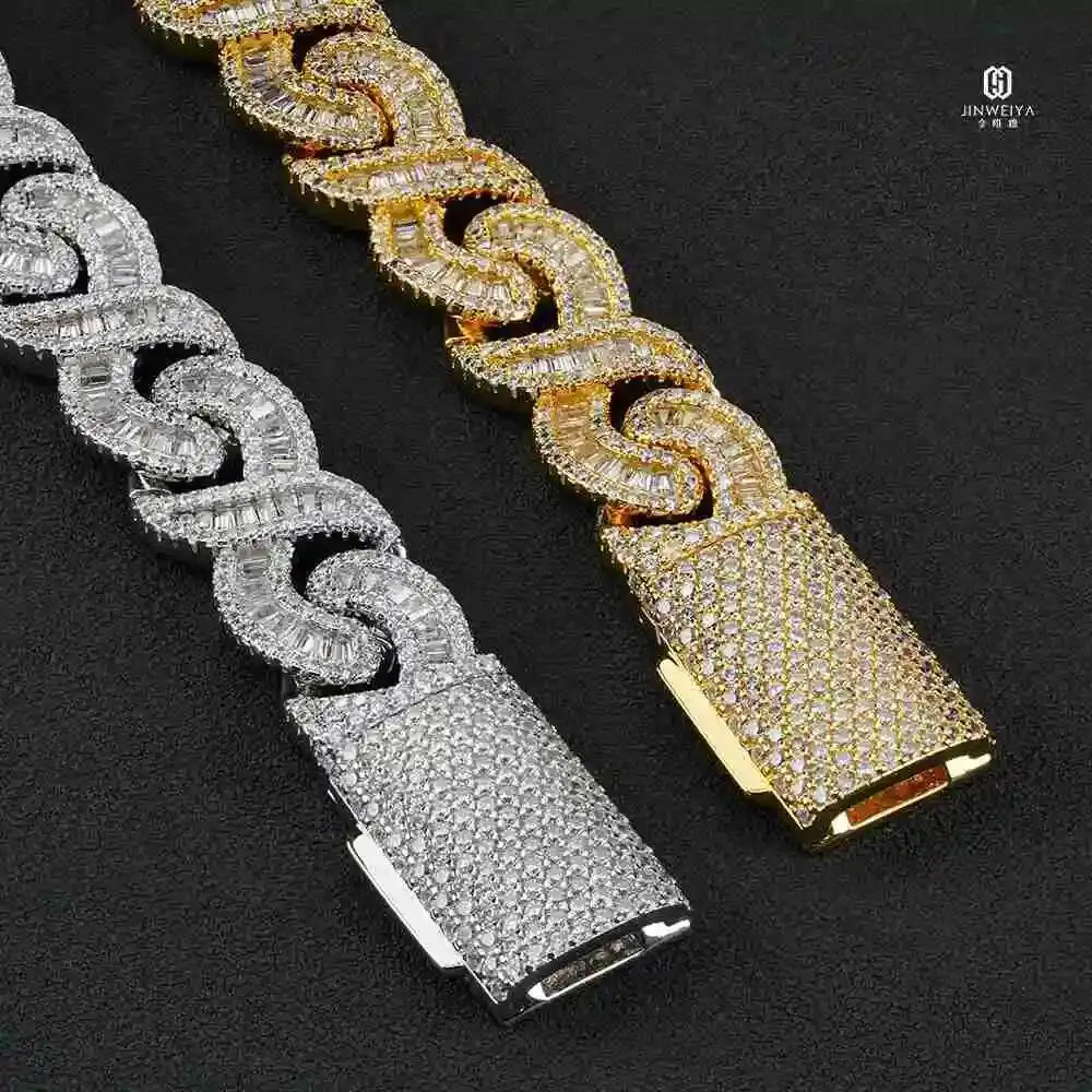 

2025 New VVs Moissanite 925 Silver Necklace with 12mm Gold Cuban Chain Bracelet Men's Accessory Hot Selling Product