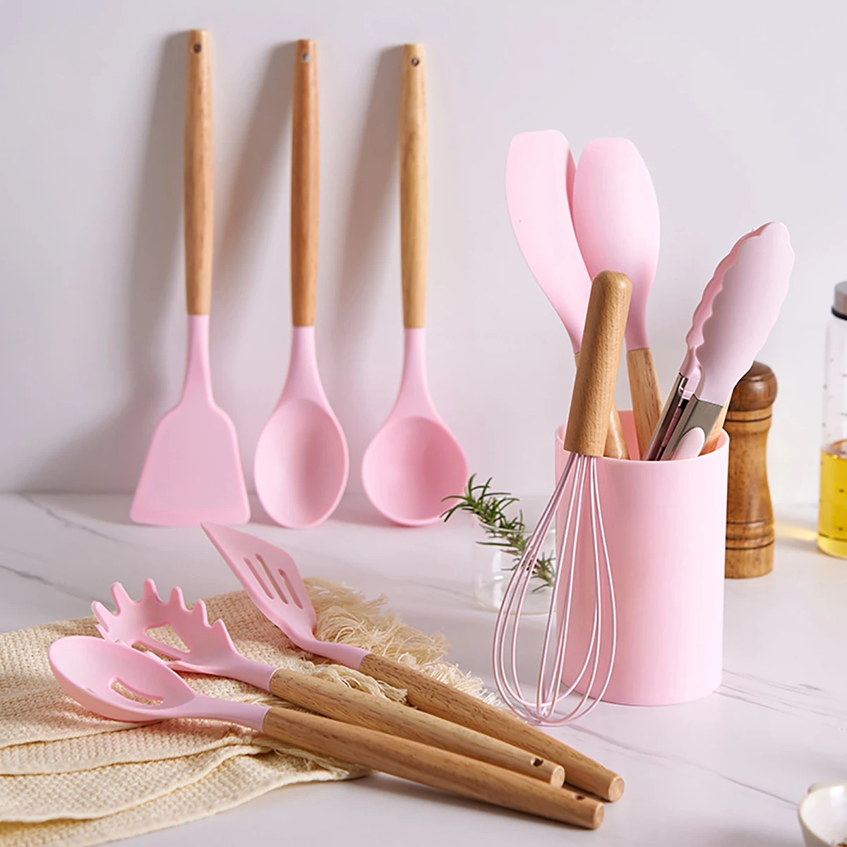 12 Pcs/Set 10 Colors Silicone Kitchen Utensils Set Combination Non-stick Heat-resistant Cookware Kitchen Kit Tools Kitchenware