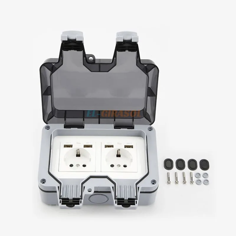 Крышка розетки для наружной розетки, внешняя коробка с 4 USB-портами, защитный контакт для поверхностного монтажа, IP66, всепогодная розетка