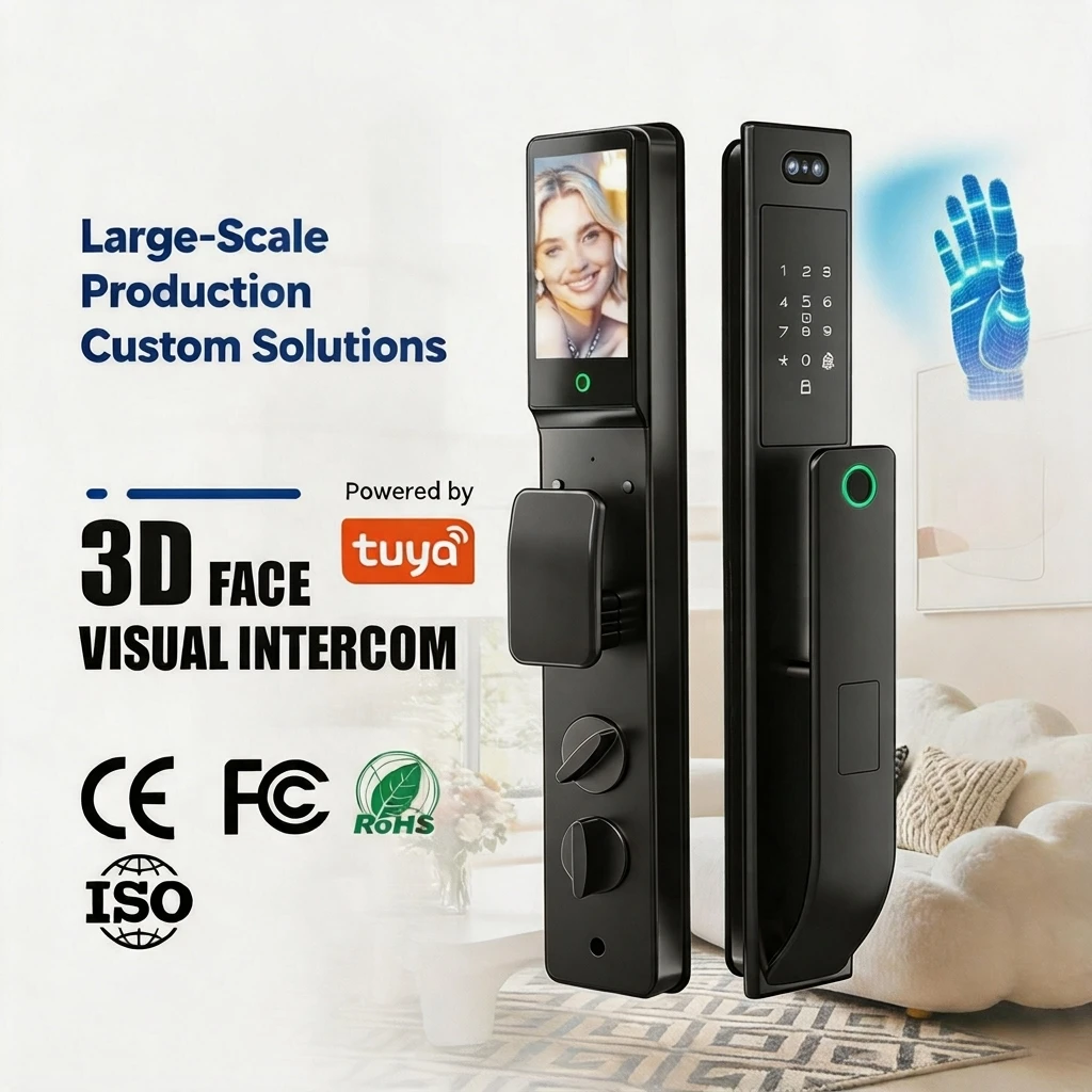 

Home Outdoor Front Door Aluminum Electronic Key Biometric Fingerprint Tuya Smart Lock With 3D Face Recognition Camera