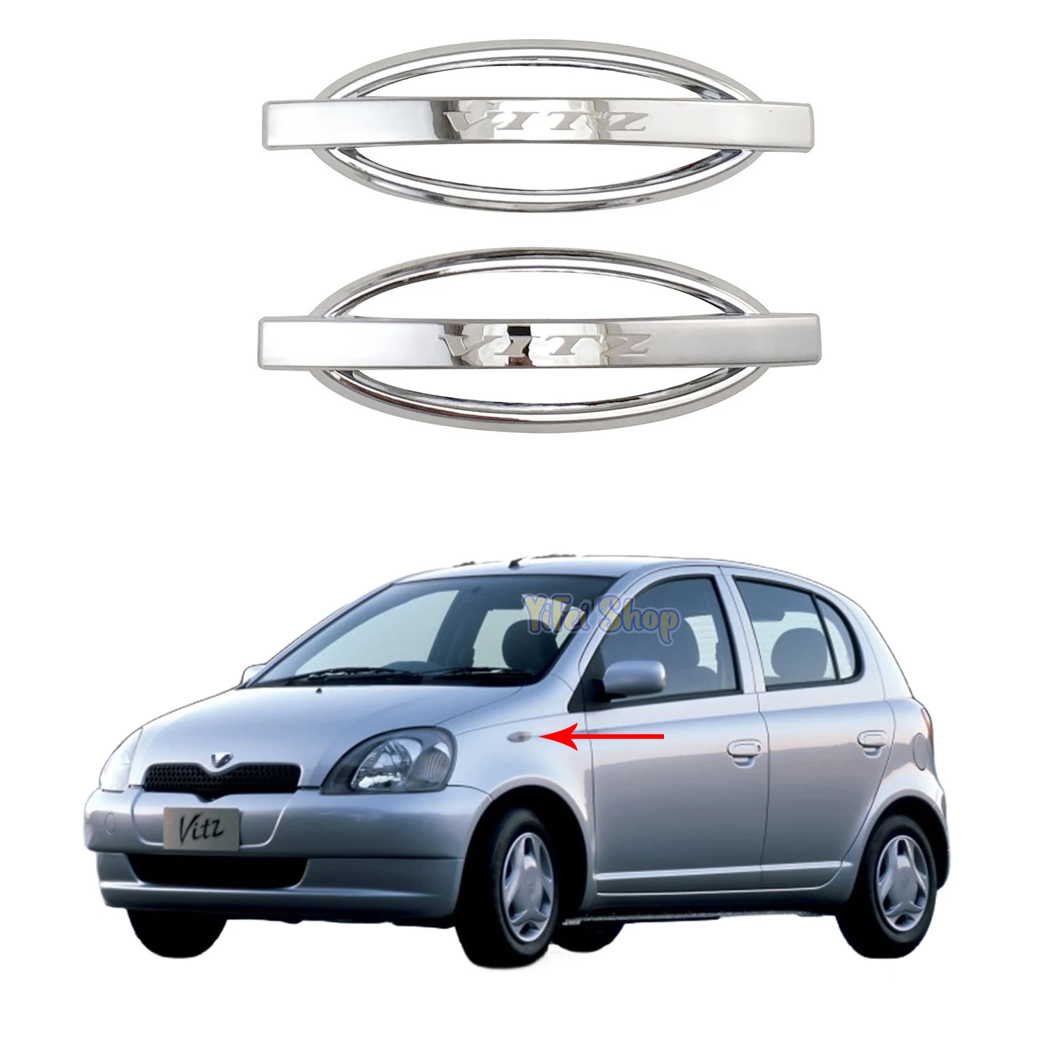 2pc New Car ABS Chrome Accessories Plated Door Side Lamp Cover Trim Paste Style 1996 1997 1998 1999 2000 For Toyota Yaris VITZ