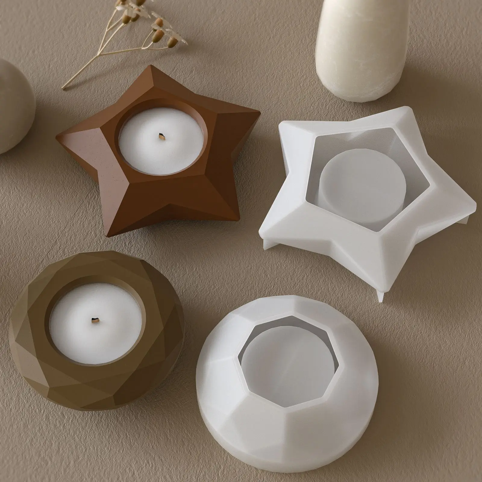 DIY Round Square Love Heart Shaped Candle Cup Silicone Mold Resin Candlestick Base Storage Jar Silicone Mould For Plaster view 5