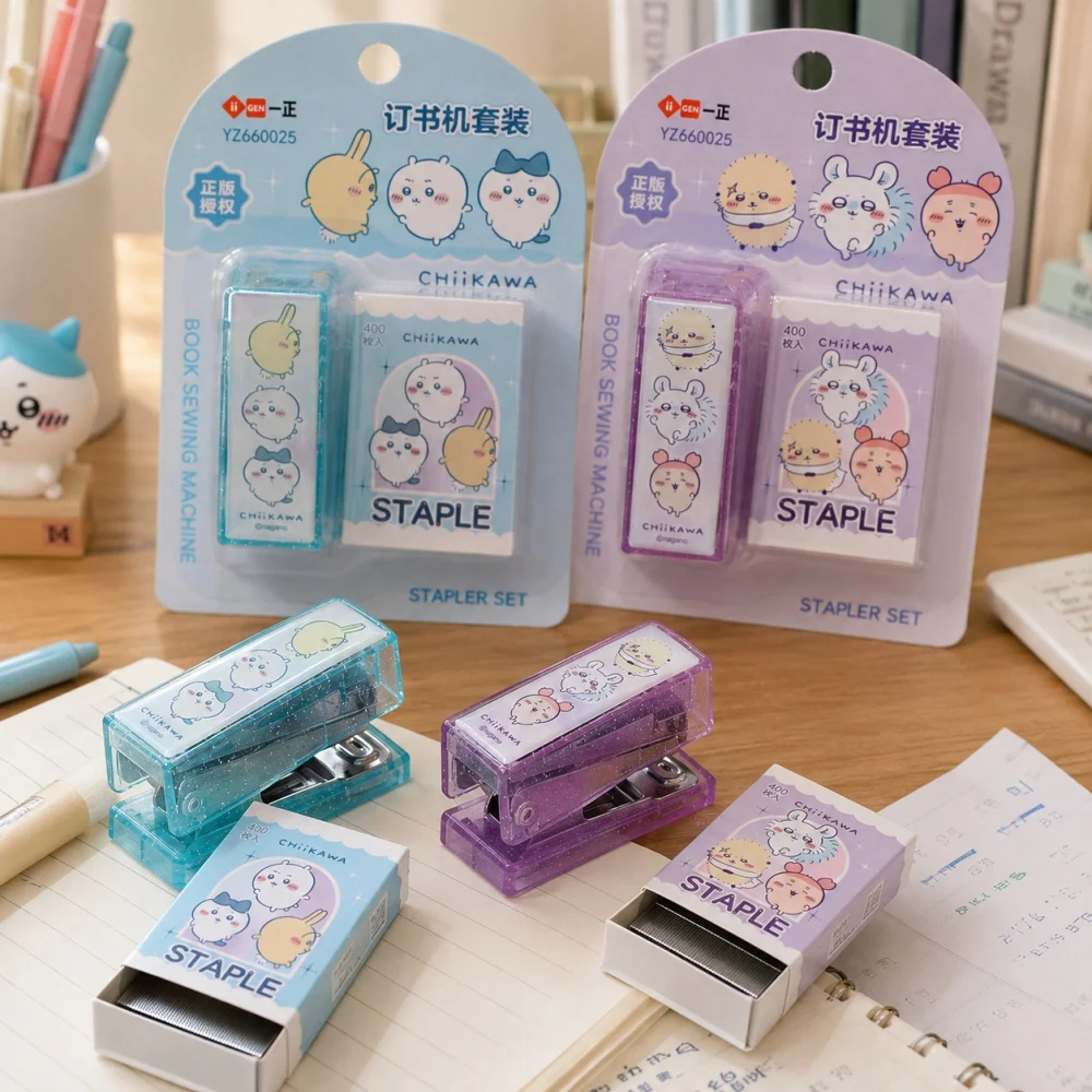 Genuine Chiikawa Stapler Set Desktop Stapler with 400 Staples Usagi Hachiware Cute Office Study Planner Supplies Women Gifts