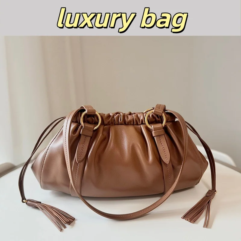 

Luxury and high quality winter new pleated jiaozi bag real leather retro underarm bags shoulder bag commuter handbag women's bag