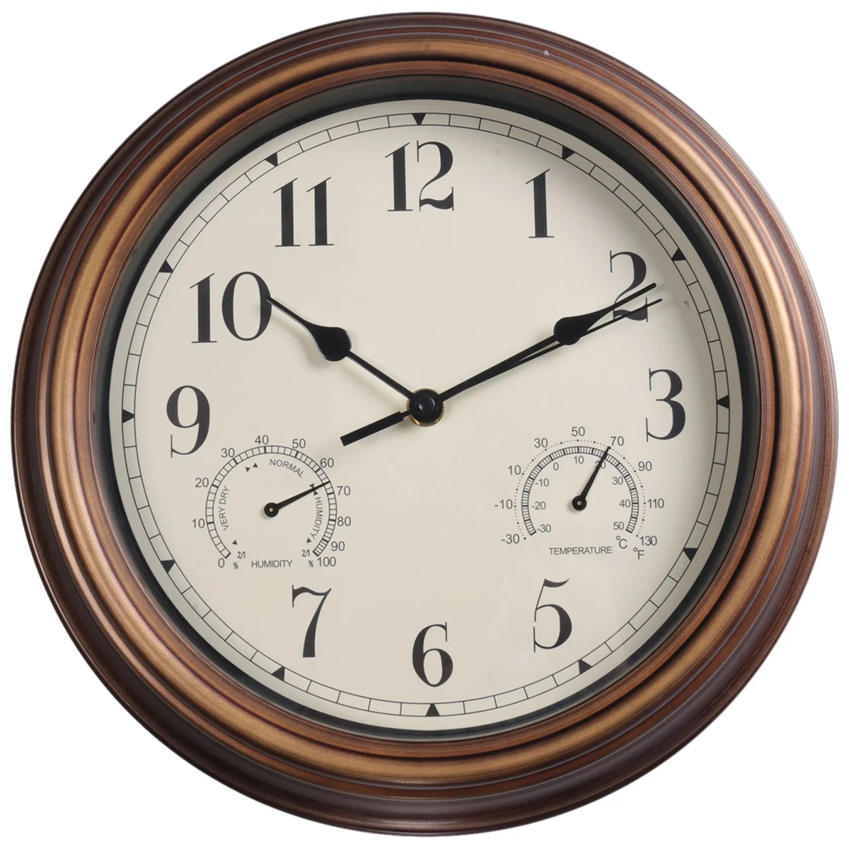 12inch Wall Clock,Retro Waterproof Clock with Displays Thermometer&Hygrometer,Noise-Free Clock for Indoor/Outdoor