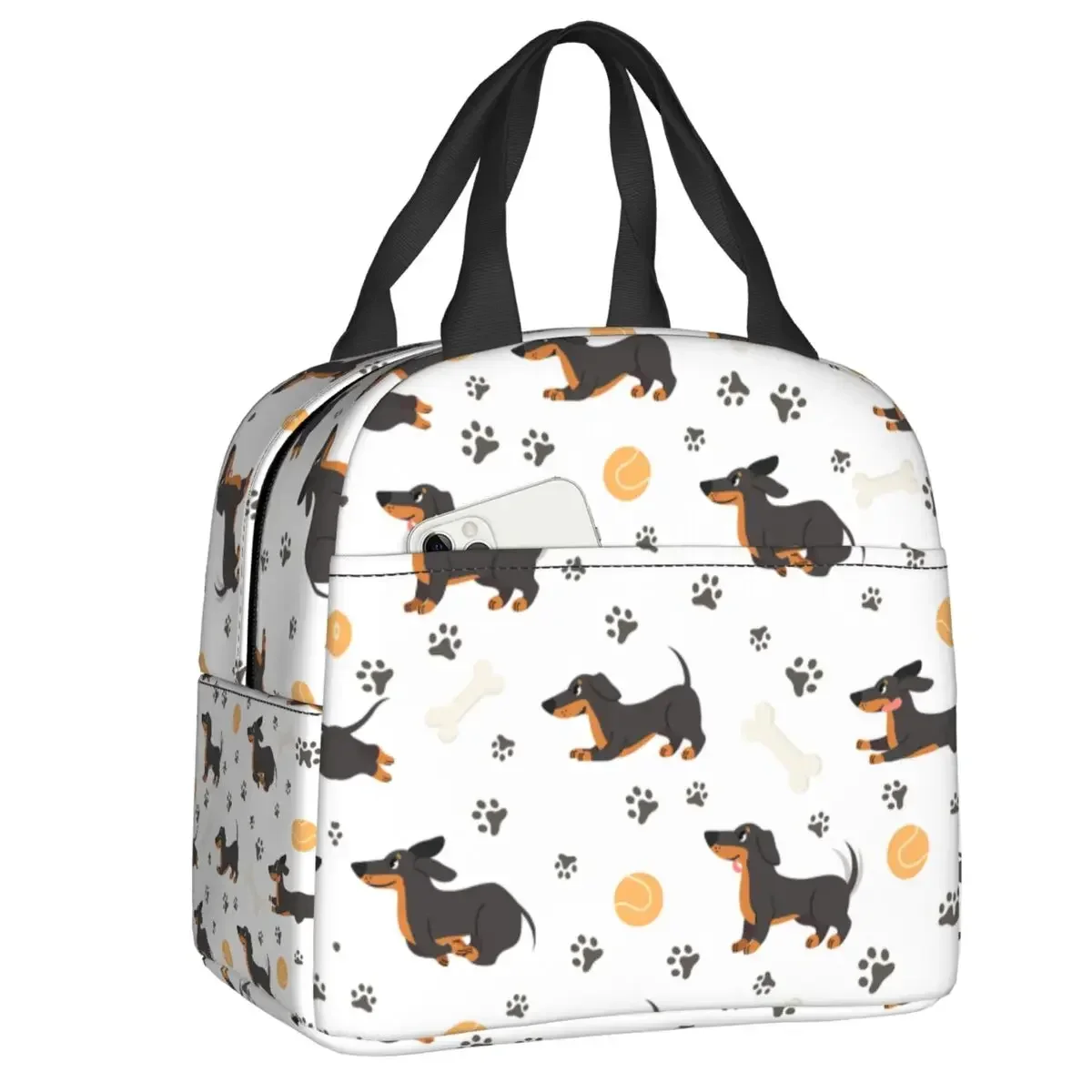 Lancheira portátil à prova de vazamento para crianças da escola, refrigerador, comida térmica, lancheira isolada, dachshund, pata do cão, texugo, wener, salsicha