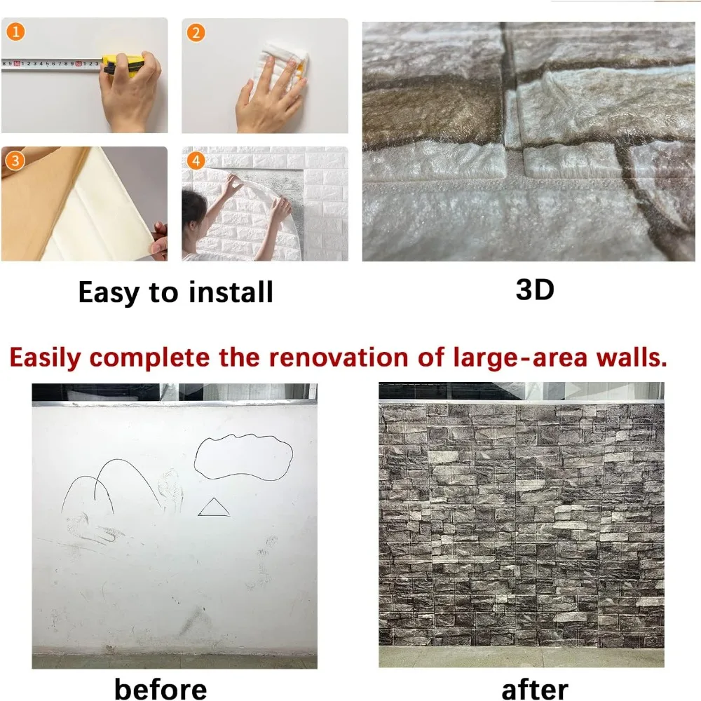 3D-стенные панели, пилинг и наклейка из пенопласта, 3D-шпалери из кирпича, самоклеящиеся обои из искусственного камня (20 шт.)