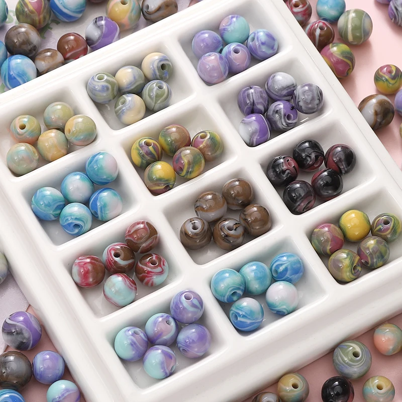 

8/10mm 10/20pcs Resins Classic Beads Loose Round Loose Spacer Beads Oil Painting Bead For Jewelry Making DIY Bracelet Necklace