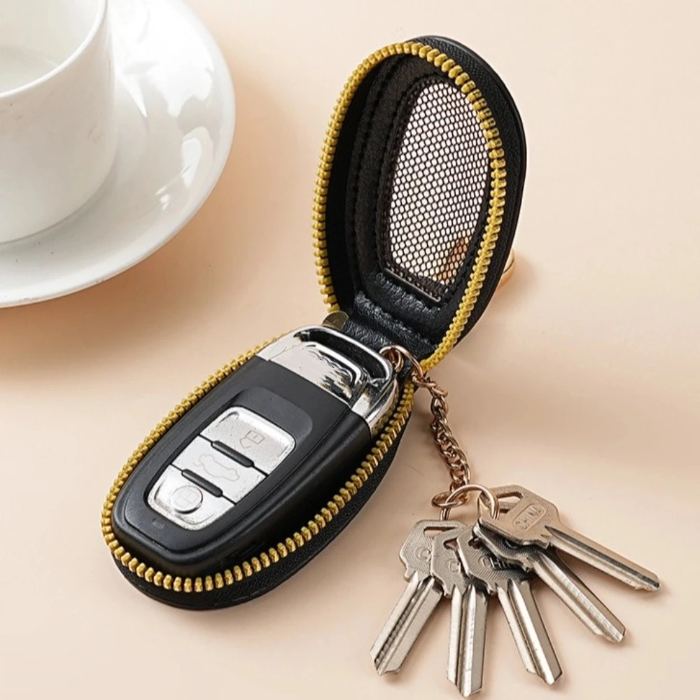 Transparent Mesh Car Key Bag Multifunctional Organizer Leather Key Case Coin Storage Protection Cover Keychain Holder Home
