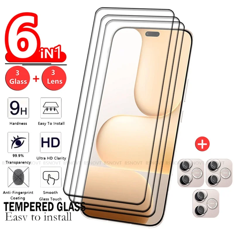 Protector de Pantalla de Vidrio Templado 6 en 1 para Honor 600 Lite, Cobertura Total con Pegamento, Protector de Lente para Honor 600 Lite