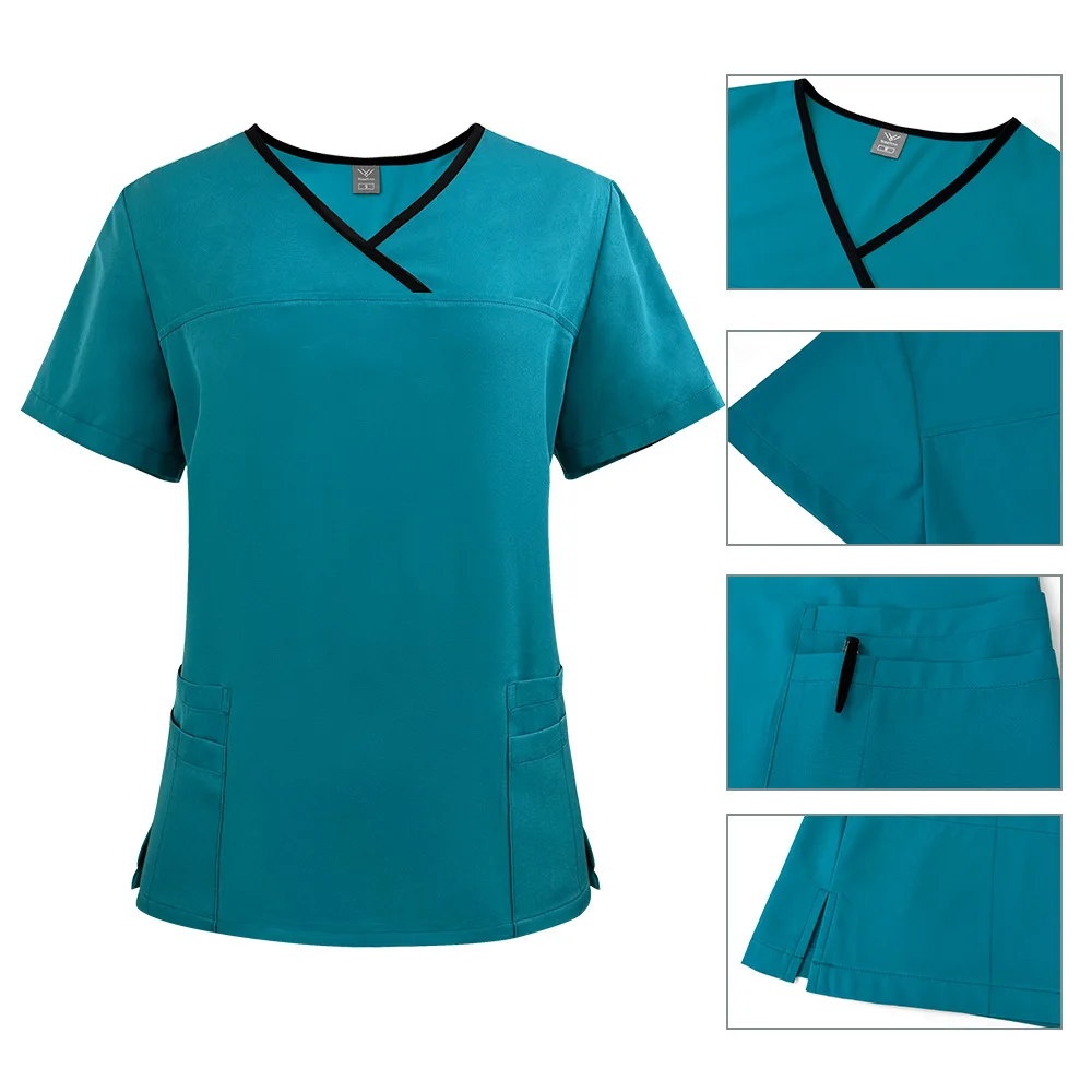 Uniforme de enfermera de manga corta Unisex, ropa de trabajo para médico de Hospital, uniformes de cirugía bucal, conjuntos de médicos, 10 colores