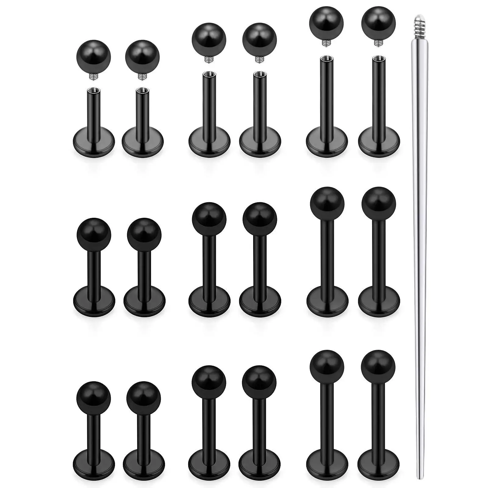 16G Lip Labret Nose Stud Flat Back Internally Threaded Surgical Steel Snake Bites Lip Rings Cartilage Tragus Helix Conch Earring
