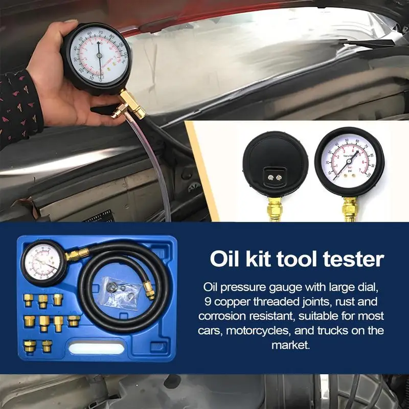 Cylinder Compression Tester Kit Compression Test Gauge Detector Double Scale Automotive Cylinder Tester Long Reach Hoses Case