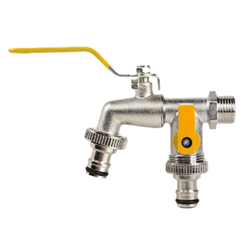 N08R محول بديل لصنبور الحديقة من سبيكة التحكم المزدوج مع مقبض حلمة مزدوجة سهلة التشغيل/الإيقاف باللون الأصفر #1