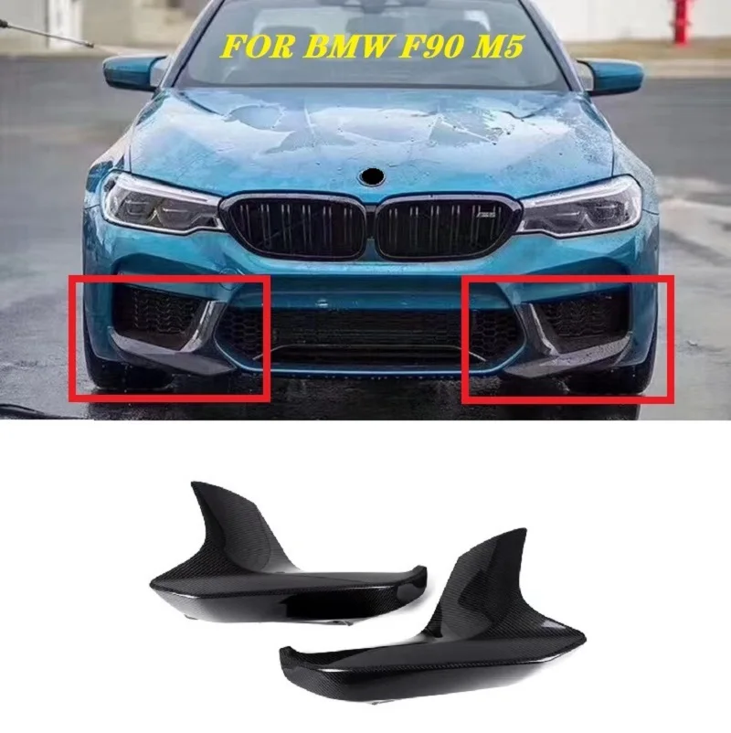 2pcs Real Dry Carbon Fiber Front Bumper Splitter Lip Fin Air Knife Fit For BMW F90 M5 2017-2020