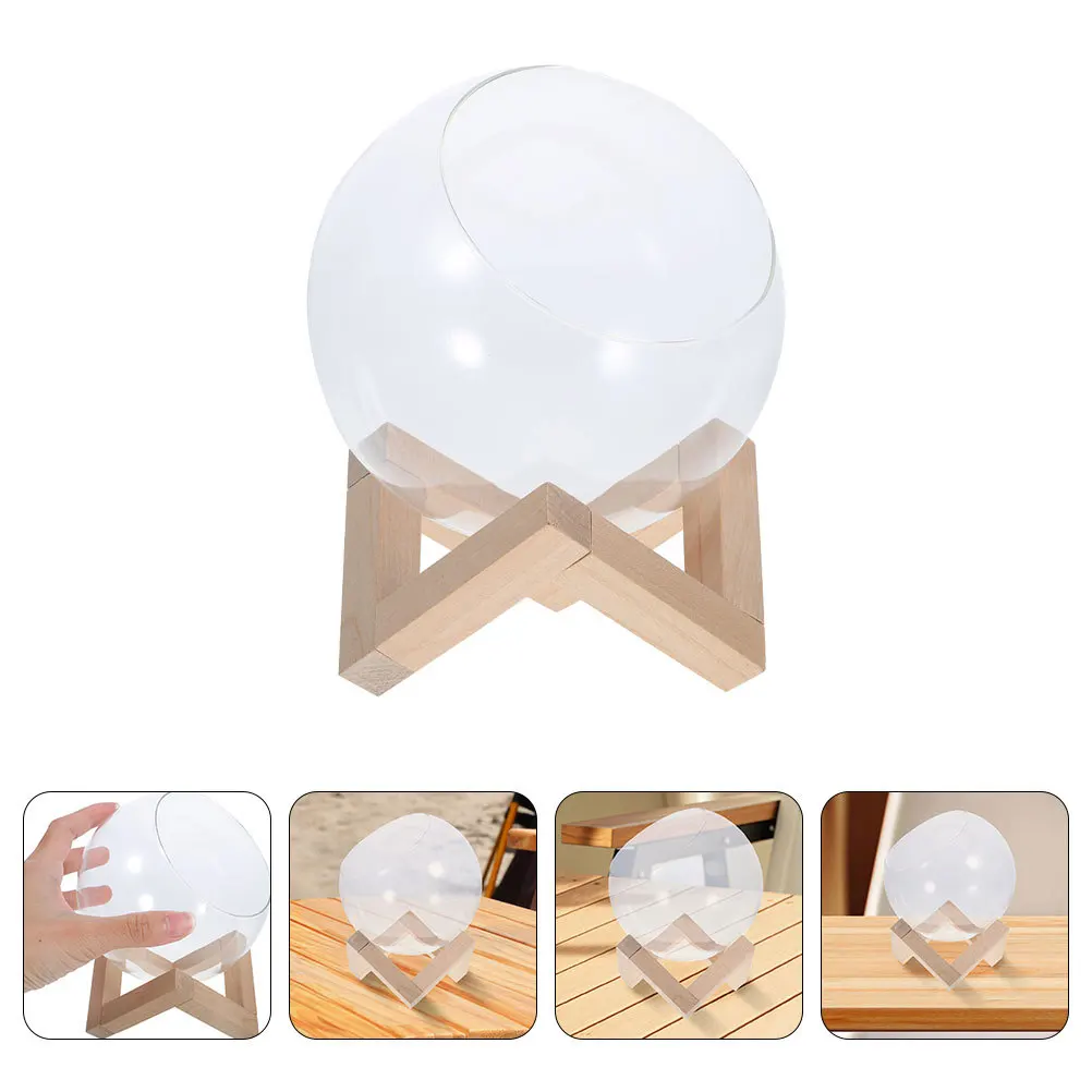 

1Set Glass Plant Holder with Wooden Frame Mini Terrarium for Desk Succulents Hydroponic Planter Decorative Vase Home Office Use