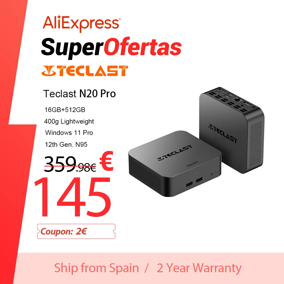 2024 Teclast N20 Pro, Mini PC, for Intel 12th Gen. N95, 16GB + 512GB, Windows 11 Pro, 400g lightweight, 15W TDP low heat, high efficiency, type C/Wi-Fi/USB/HDMI -Compatible