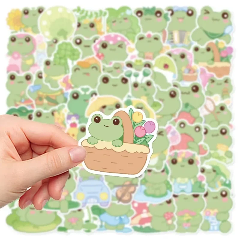 10/50Pcs Cute Flower Frog Sticker Aesthetic DIY Korean Stationery Notebook Decoration Scrapbooking School Supplies for Kids