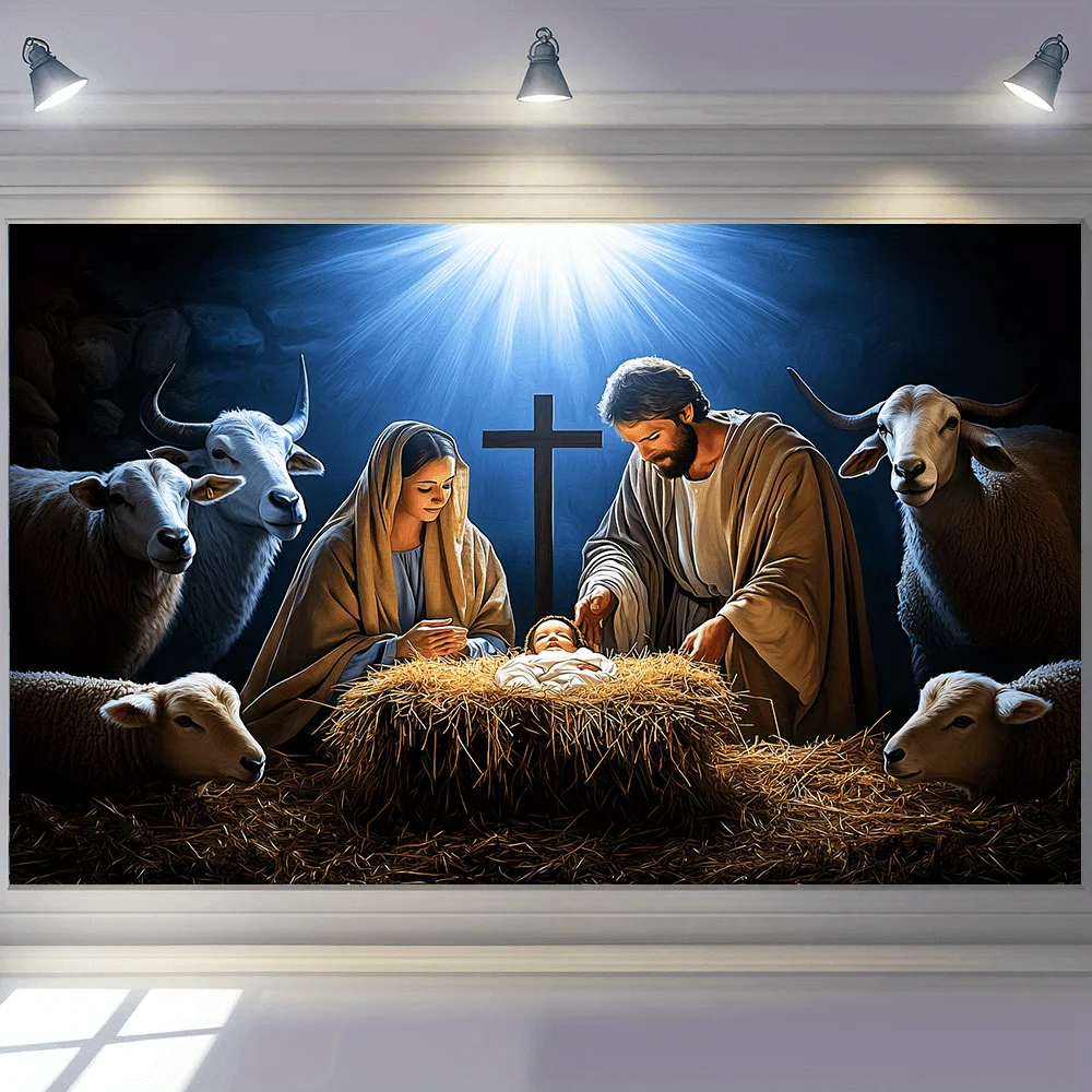 Jesus Nativity Tapestry Wall Hanging Baby Jesus Mary Joseph Manger Scene Religious Christmas Decor for Living Room Bedroom Home