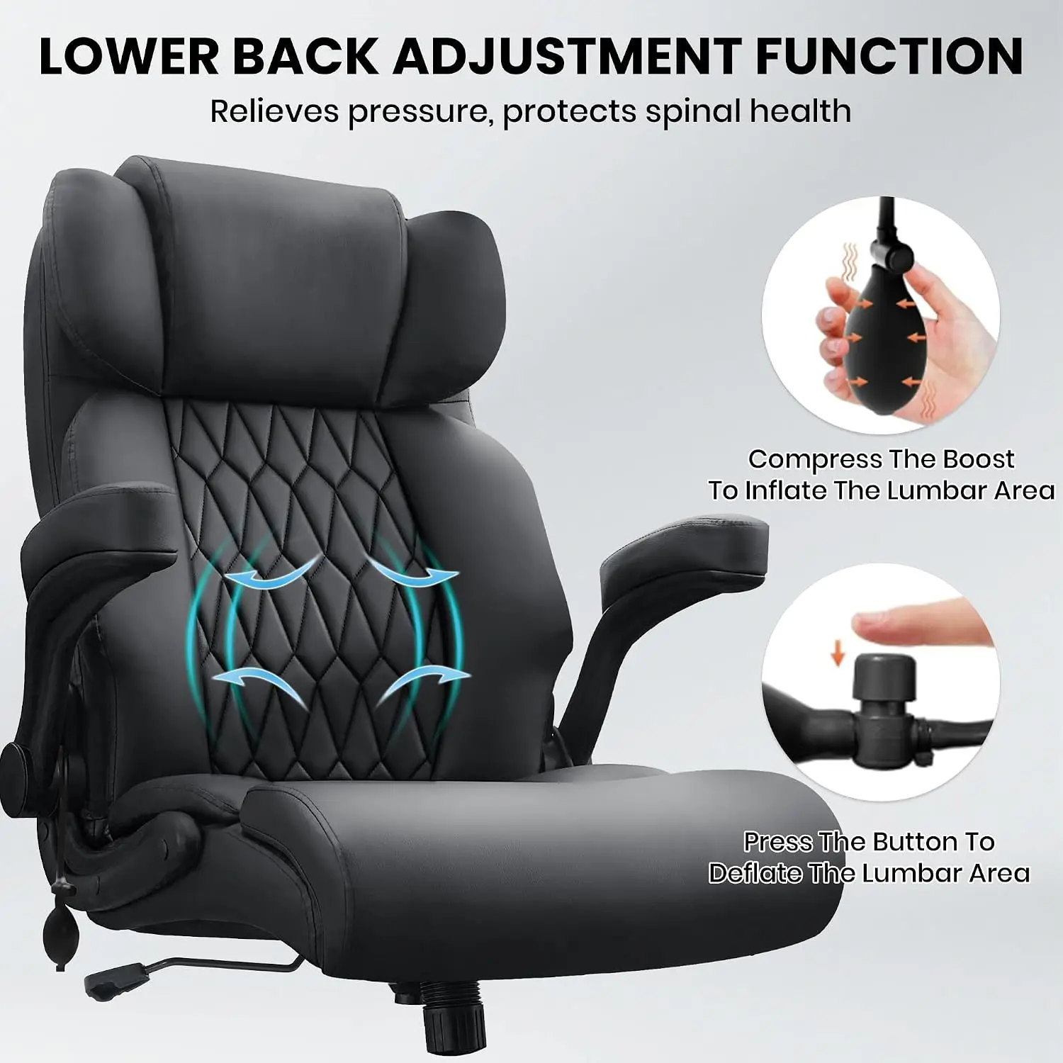 Office Chair 500lbs Adjustable Lumbar Back Pain Wide Seat Thick Armrest Heavy Base Upgraded Wheels, Customized