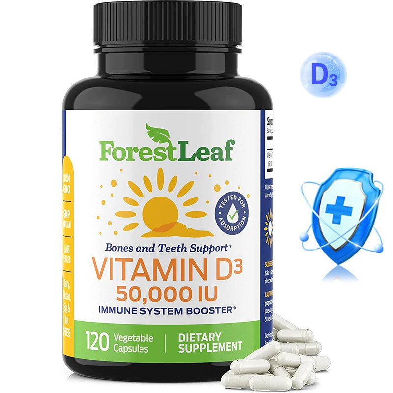 Vitamin D3 50,000 IU Weekly Supplement - 120 Vegetable Capsules - Strong Bones and Teeth, Immunity, Muscle Health, Vitamin D