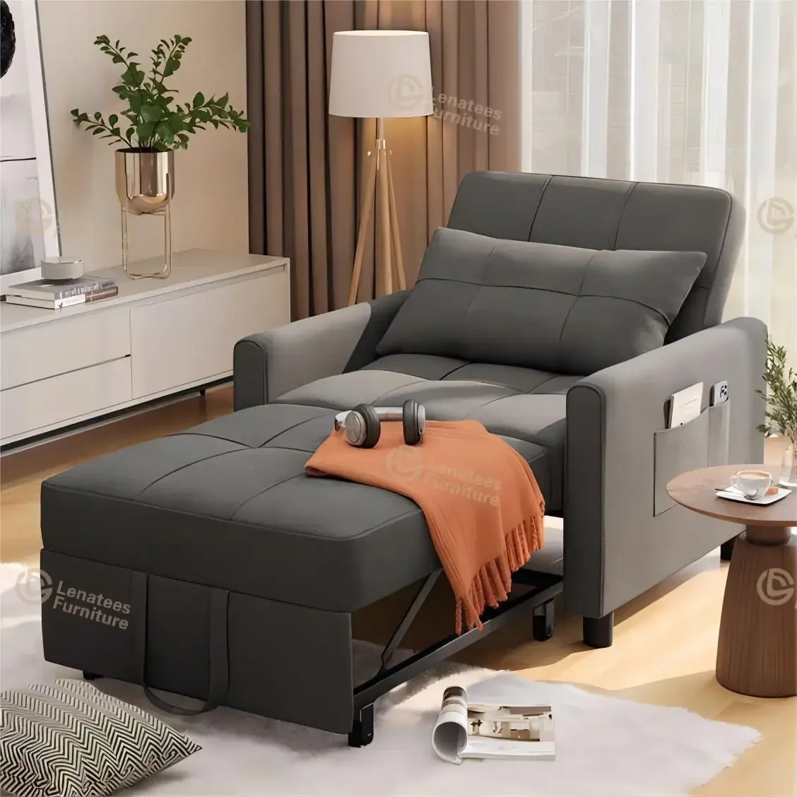 Multifunctional Sofa Bed With Cup Holder USB Charging Folding Stretch Smart Sofa Bed Private Home Theater Sofa