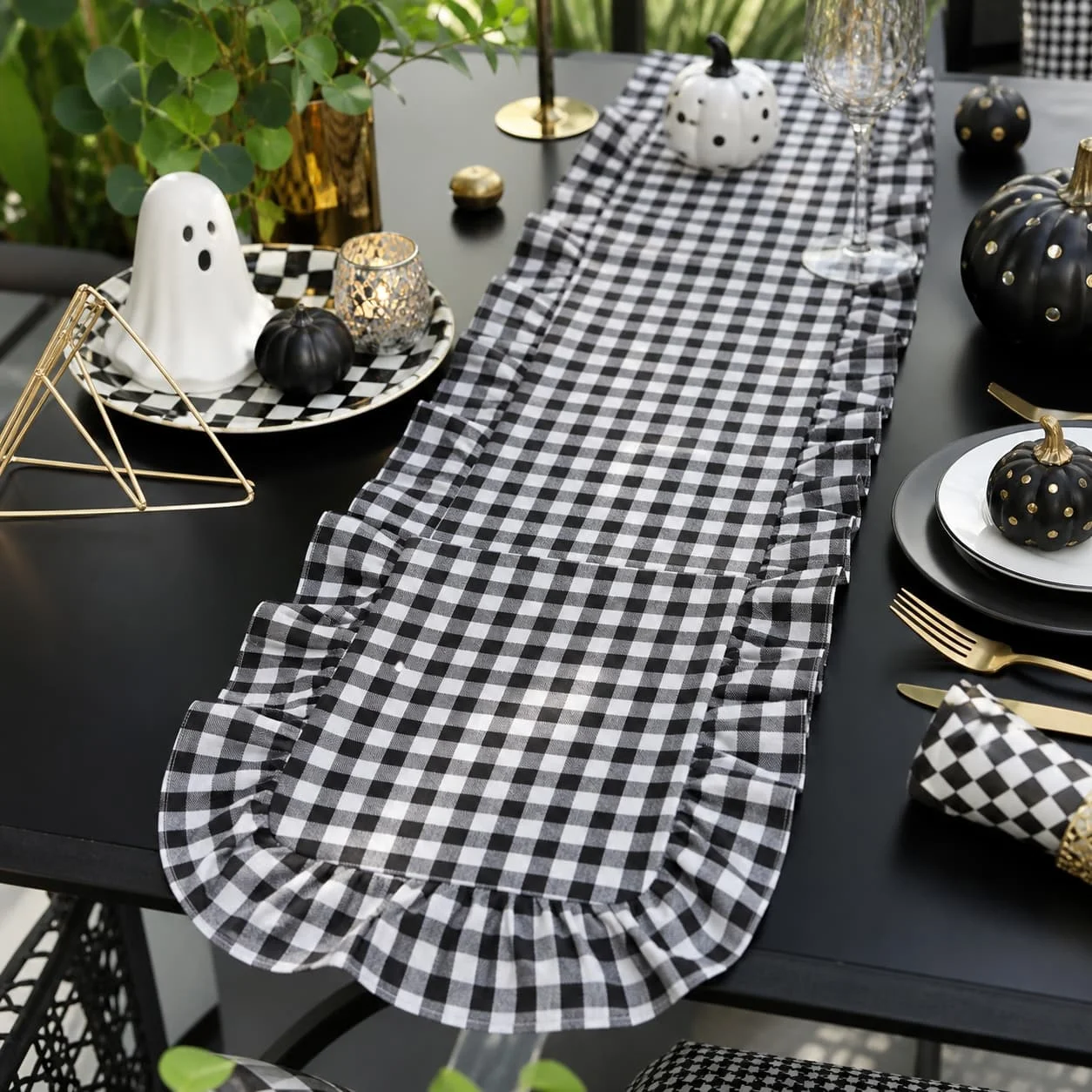 1PC Modern Classic Grid Ruffled Tablecloth, Waterproof Easy-Clean Table Cover for Kitchen Dining Room Festival Party Decor