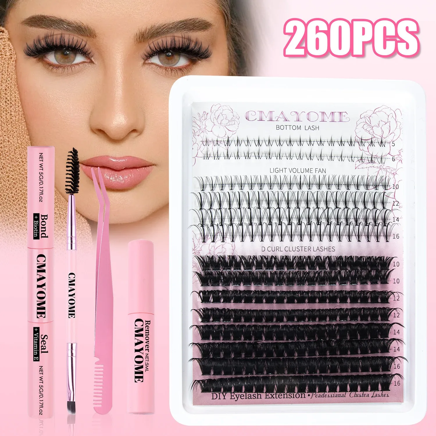 3D Fluffy Clusters DIY segmented upper and lower eyelash mixed set individual eyelash extension with Eyelash glue tool kit