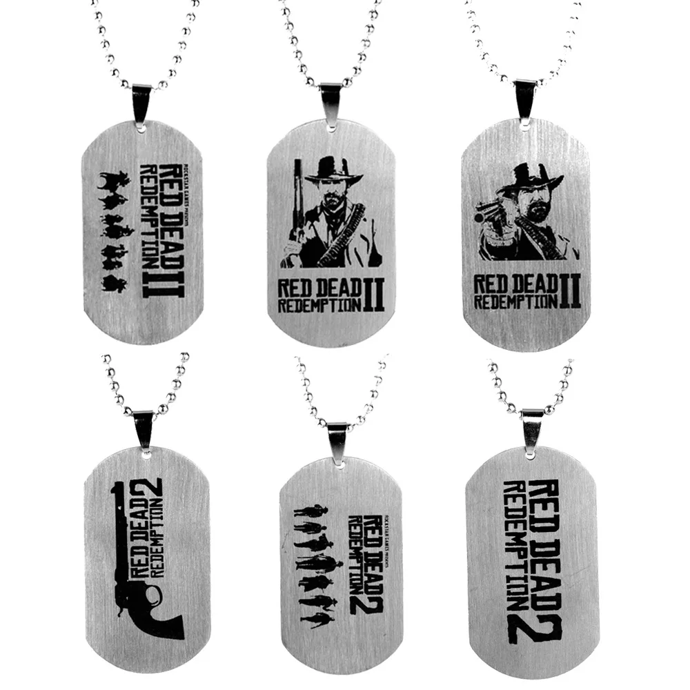 Vintage Red Dead Redemption Pendant Keychain Stainless Steel Dog Tag Key Ring Finder RDR2 Game Fans Collectible Jewelry Gift