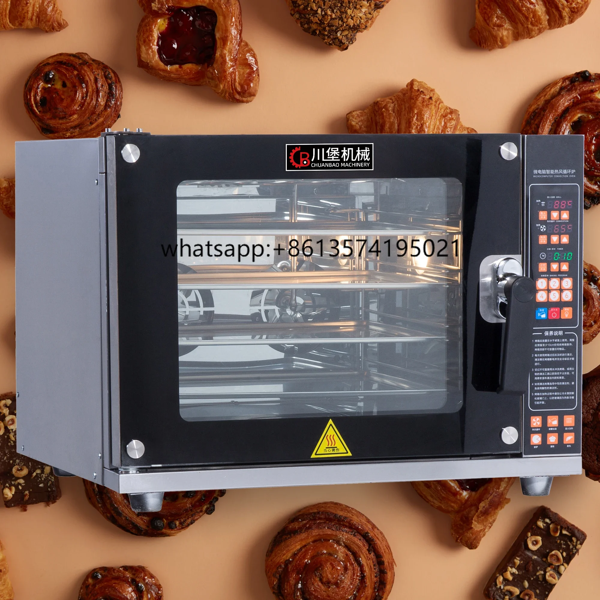

Versatile Cooking 220V 4.5kW 60 Litre Mini Four Tray Hot Air Oven for Danish Pastry Bakery Mooncakes Hot Dog Sausage Fruit