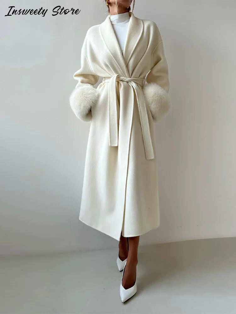 أنيقة الصلبة معطف طويل المرأة بدوره إلى أسفل طوق الدانتيل يصل كم كامل الكلاسيكية معطف دافئ 2025 سيدة جديدة الخريف الشتاء لباس غير رسمي