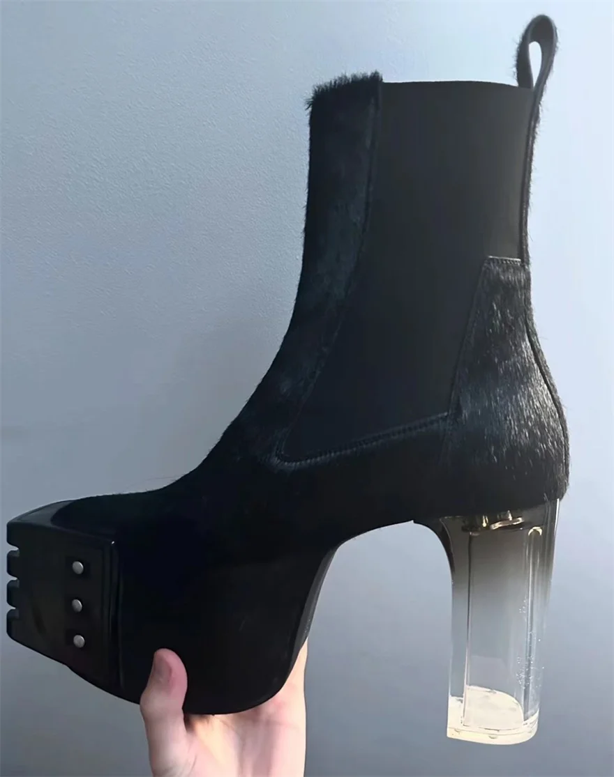 2024ss High Heel Street Kiss Boots Exclusive Customized Horse Hair Crystal High heels Boots