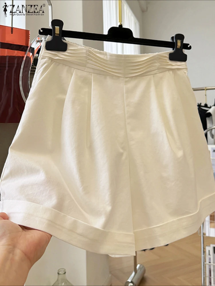 

ZANZEA/2020 летние шорты, женские повседневные однотонные мешковатые брюки с эластичной резинкой на талии, элегантные уличные палаццо, винтажные праздничные пляжные брюки