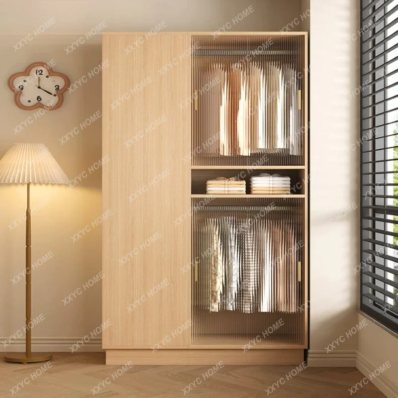 Solid wood wardrobe for home bedrooms, natural wood style large wardrobe, children's storage cabinet
