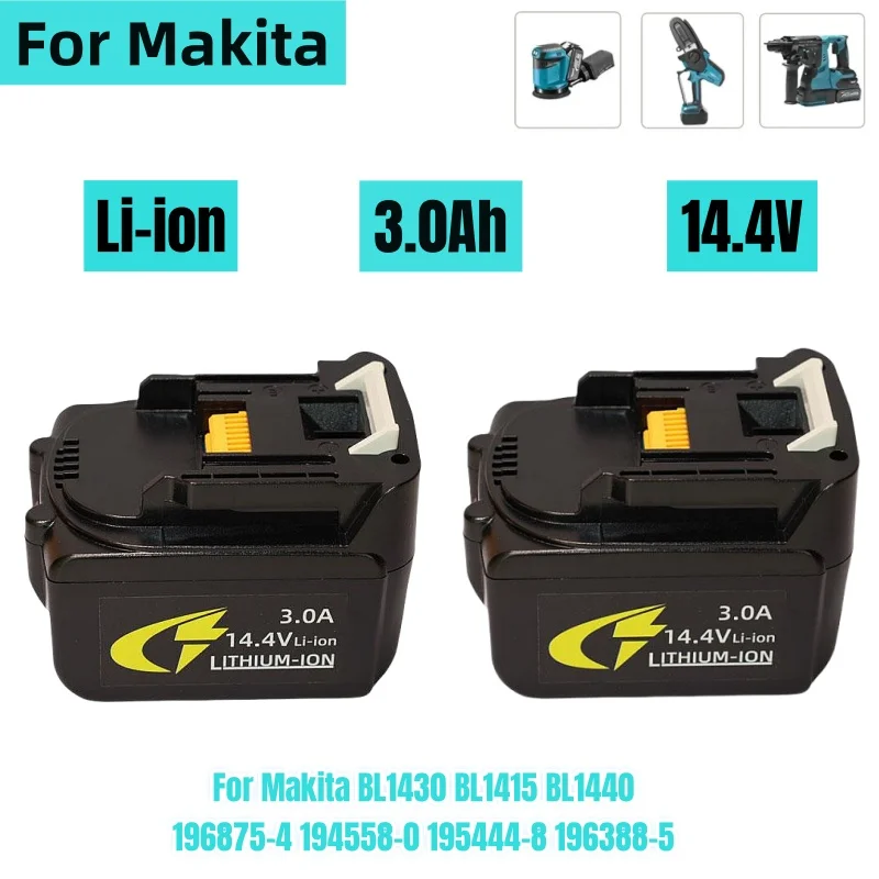 For Makita 3.0Ah 14.4V Rechargeable Li-ion Battery For Makita 14V Power Tools Batteries BL1460 BL1430 1415 194066-1